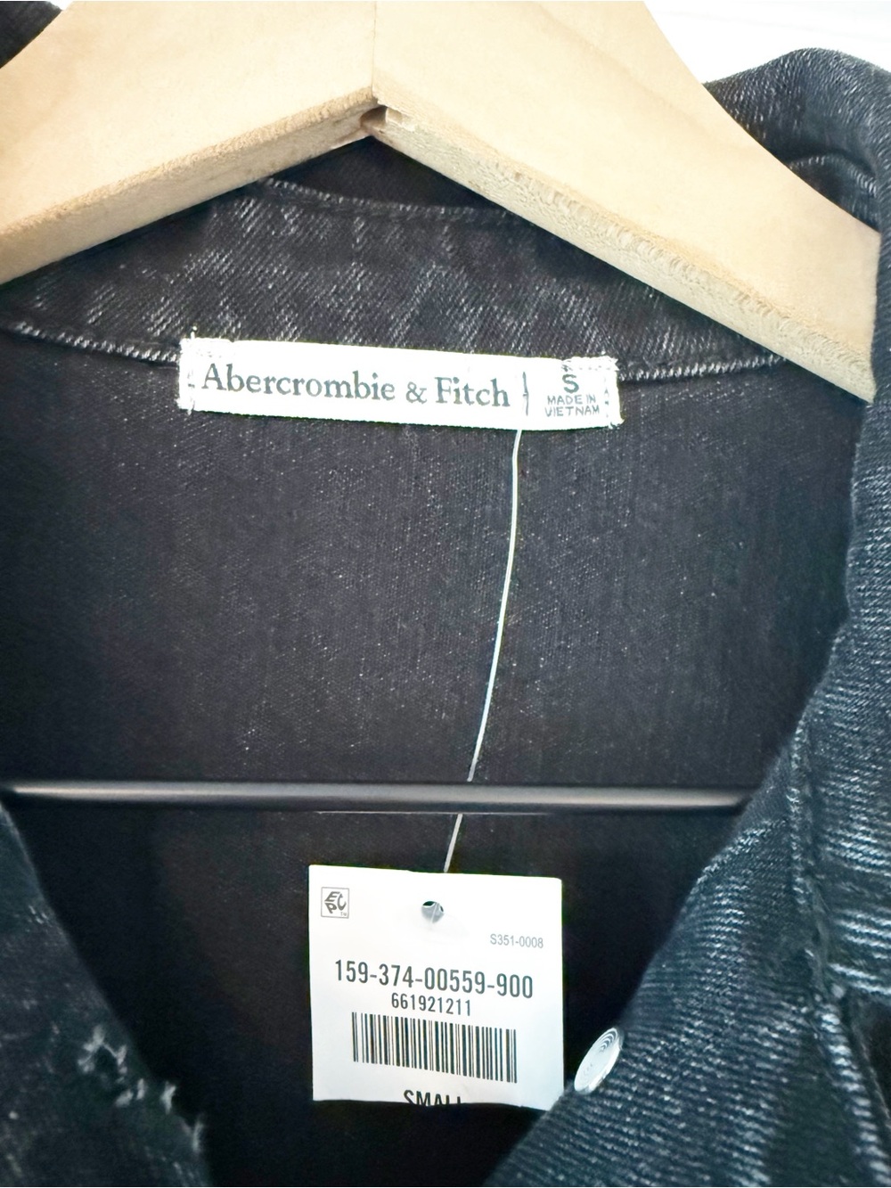 Abercrombie Barrel Sleeve Black Denim Shirt Mini Dress NWT Sz Small - Picture 5 of 6